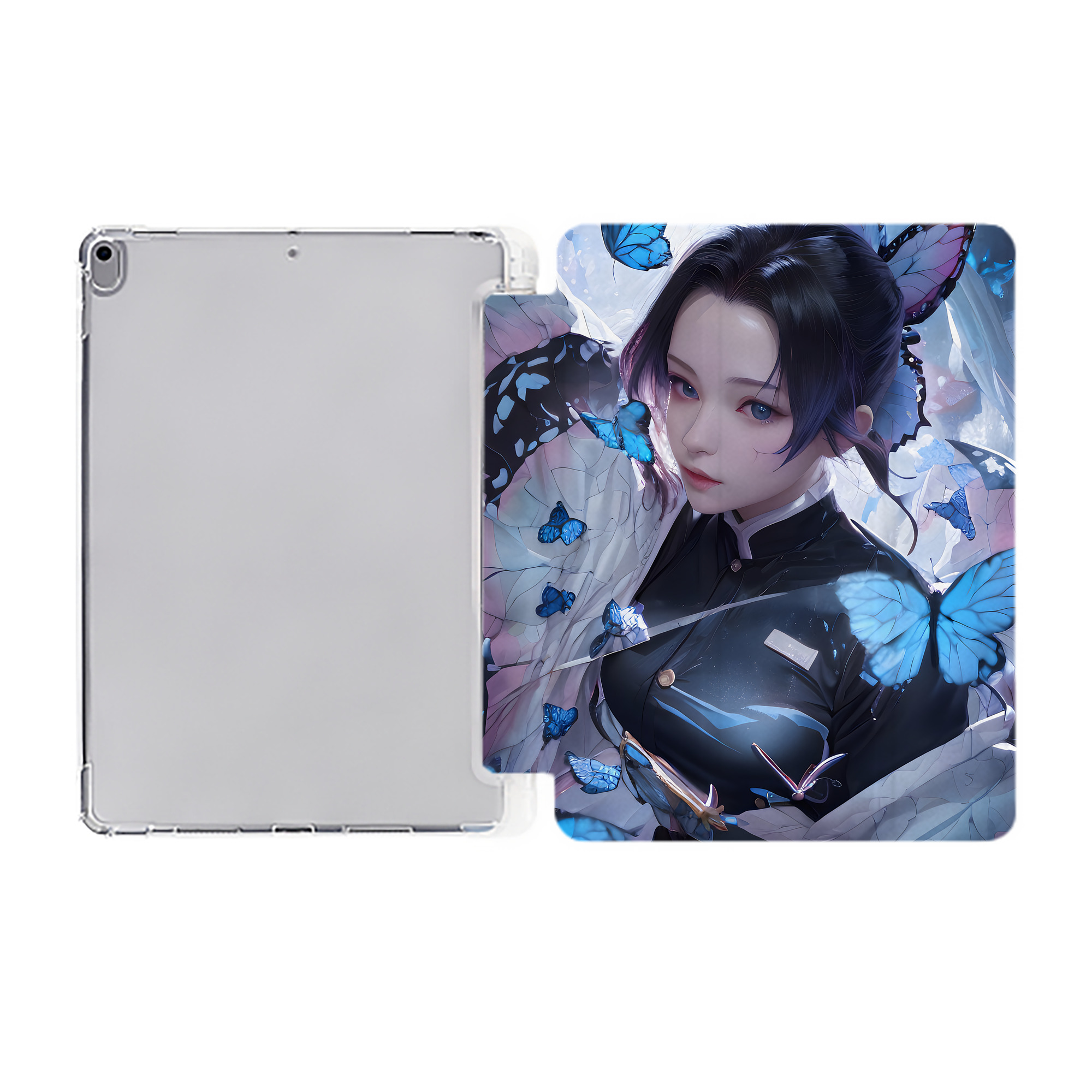 （画像用） 鬼滅の刃（きめつのやいば）蟲柱-胡蝶 しのぶ／こちょう しのぶ Kochou Shinobu IPad ケース ペン収納付き 三つ折りスタンド PUレザー×シリコン 対応機種9.5/10.5/10.9インチ